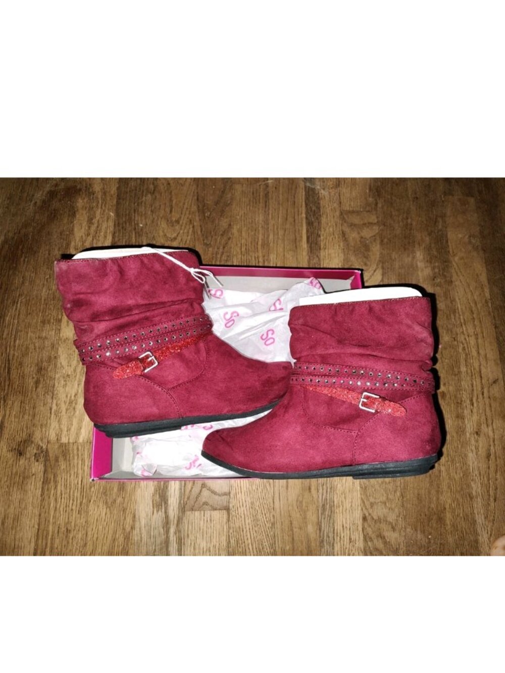 New In Box SO Rylee Burgundy Winter Boots Faux Suede Size 6